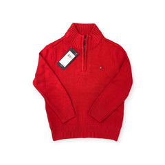 TMY HLFGER Solid Zip Mockneck Sweater Red