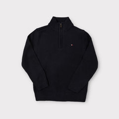 TMY HLFGER Solid Zip Mockneck Sweater Navy