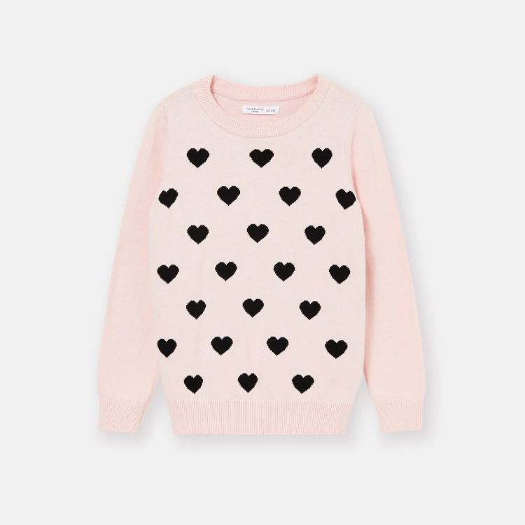 Fx & Bny Black Heart Knitted Pink Sweater For Girls