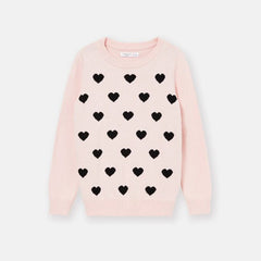 Fx & Bny Black Heart Knitted Pink Sweater For Girls